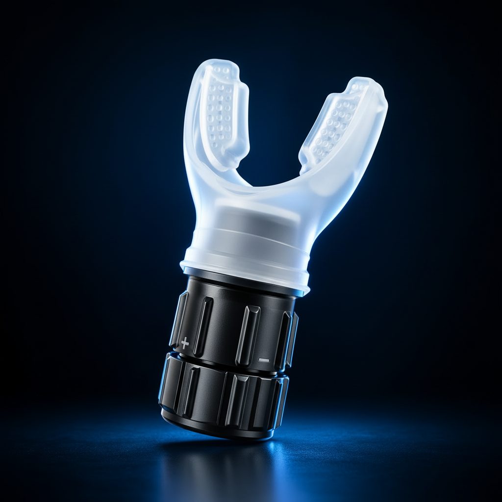 AIRX Dispositivo de Entrenamiento Respiratorio - Vista 45 grados con iluminación azul eléctrica